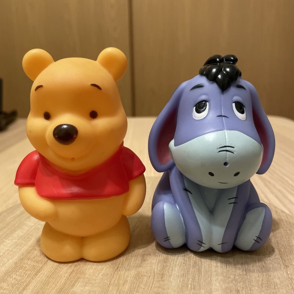 Vintage Disney Winnie the Pooh & Eeyore 4" Rubber Bath Squeeze Toy Figures Lot